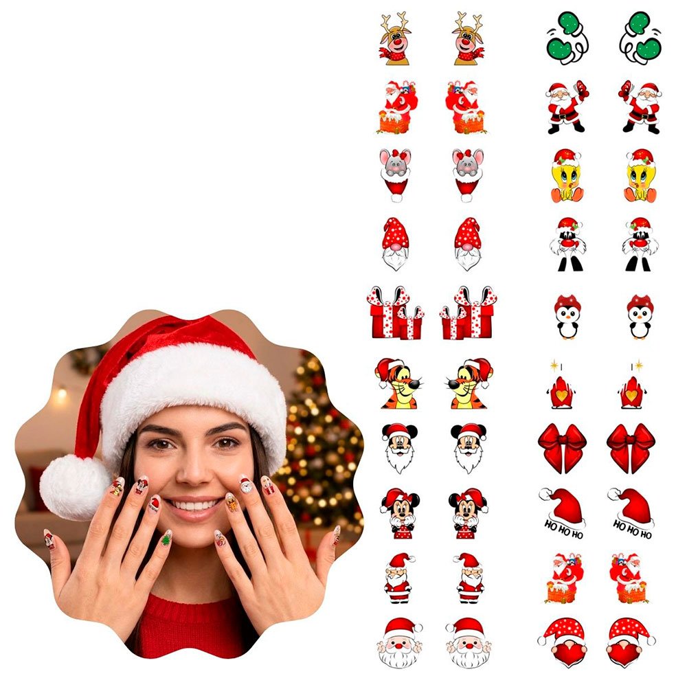 Kit 60 Películas Adesivas de Unha Natalinas 3D Nail Art Decoração de Natal - Imagem 4