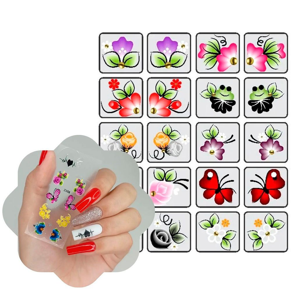 Kit 60 Películas Adesivas de Unha 3D/5D Pré-Prontas para Unhas Decoradas Nail Art - Imagem 3