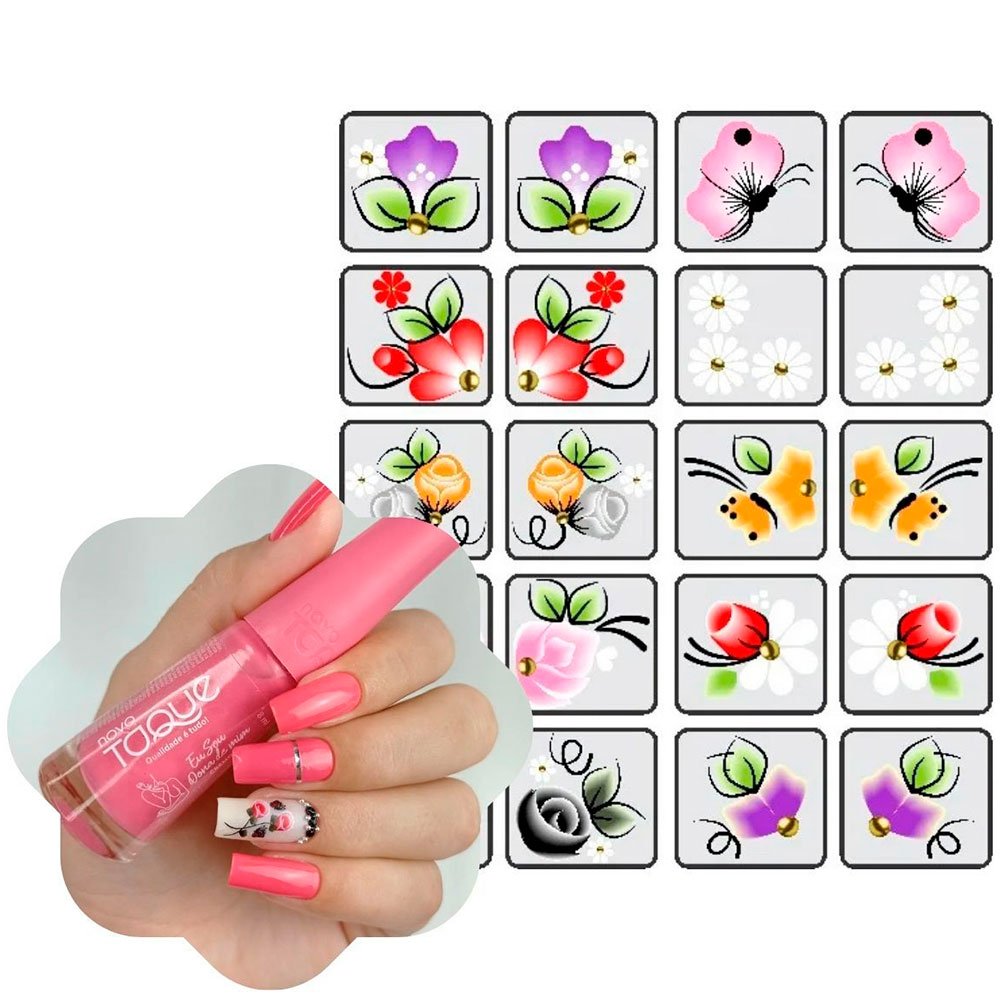 Kit 60 Películas Adesivas de Unha 3D/5D Pré-Prontas para Unhas Decoradas Nail Art - Imagem 2