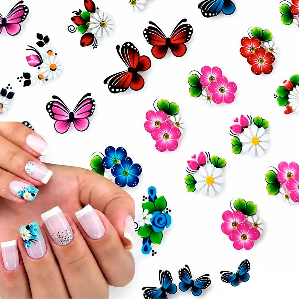 Kit 60 Películas Adesivas de Unha 3D/5D Pré-Prontas para Unhas Decoradas Nail Art - Imagem 6
