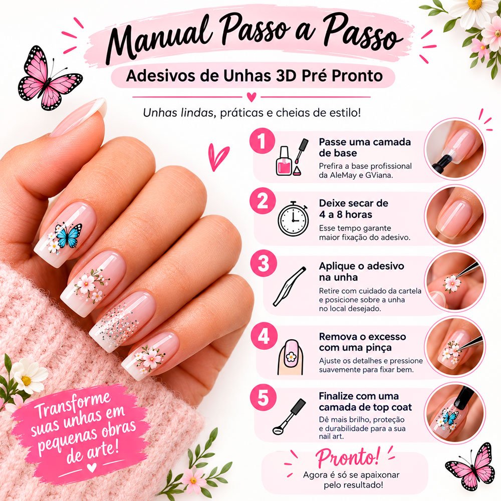 Kit 60 Películas Adesivas de Unha 3D/5D Pré-Prontas para Unhas Decoradas Nail Art - Imagem 5