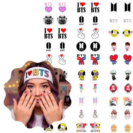 Kit 60 Películas Adesivas de Unha BTS K-Pop Dorama K-Drama Nail Art 3D