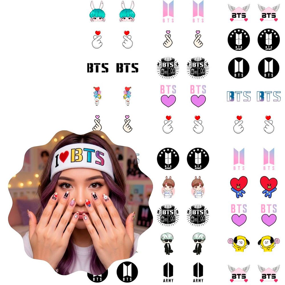 Kit 60 Películas Adesivas de Unha BTS K-Pop Dorama K-Drama Nail Art 3D - Imagem 2